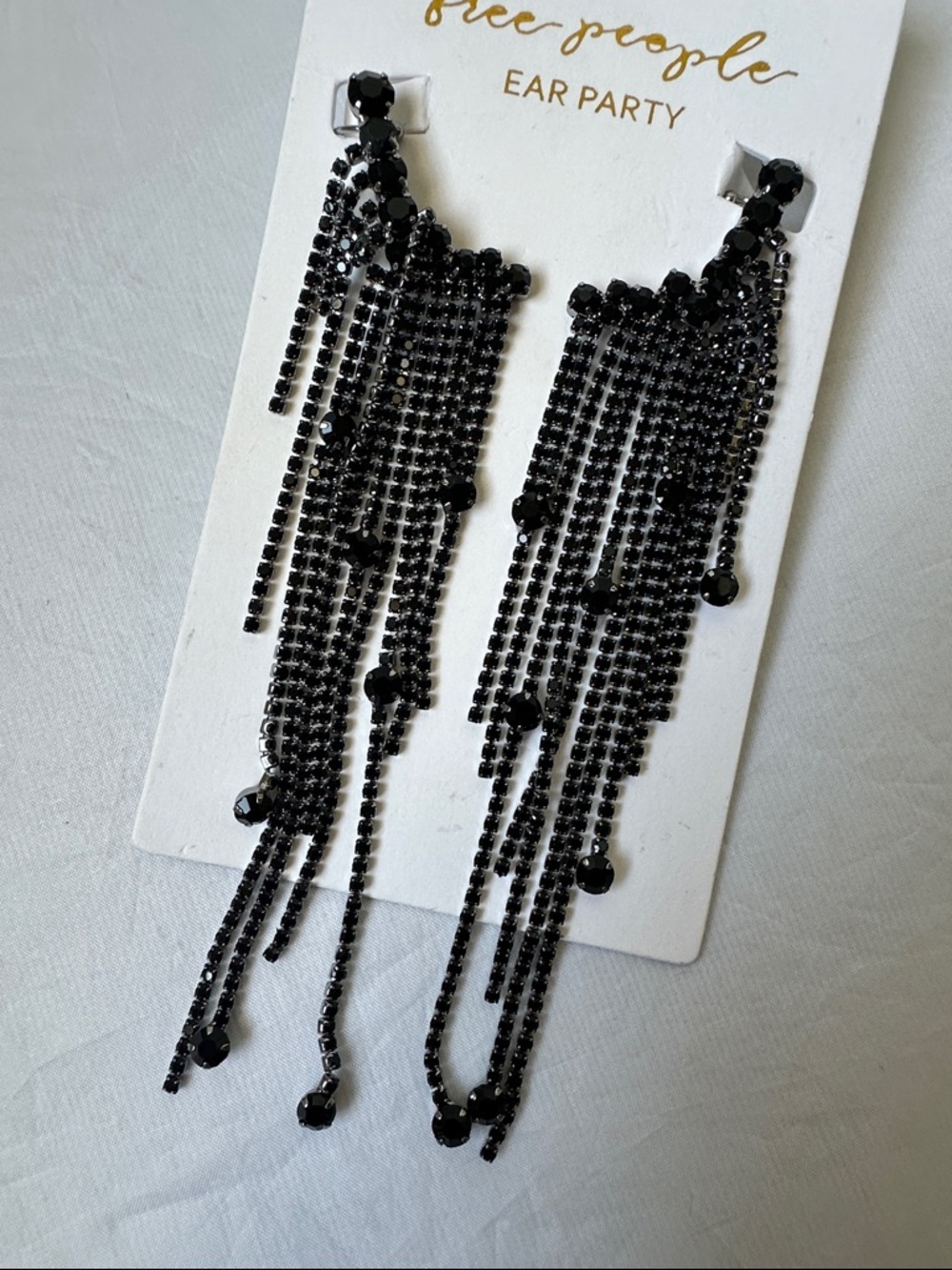 Free People Black Crystal Cascade Fringe Earrings